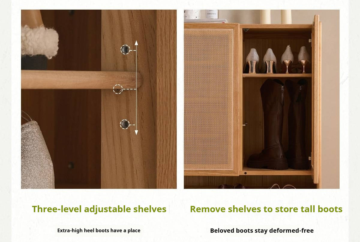 Oak Solid Wood Shoe Cabinet with Large Capacity and Vine Weaving Design