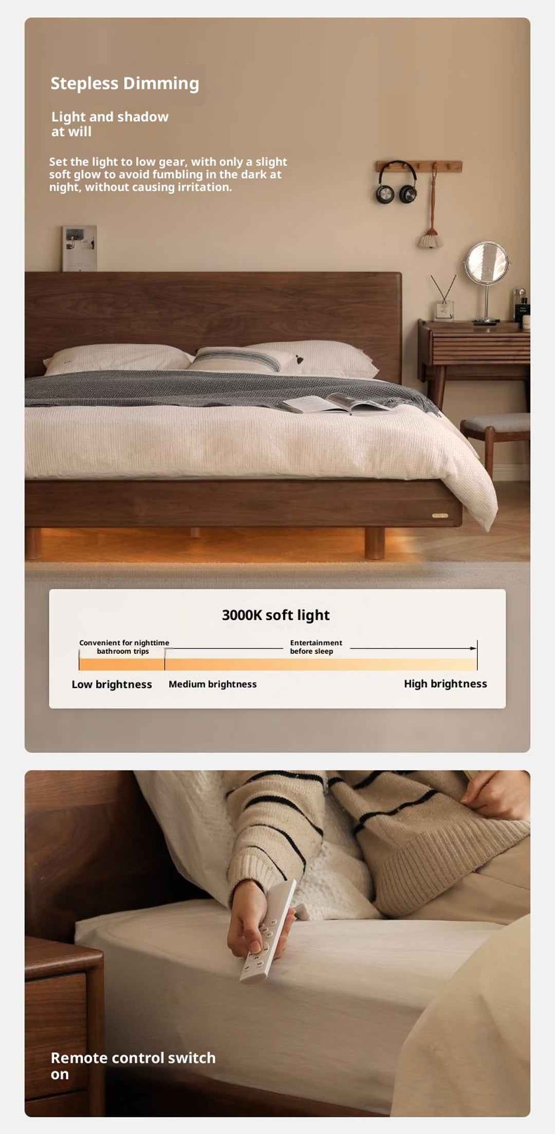 Black Walnut Solid Wood Suspended Modern Simple Bed