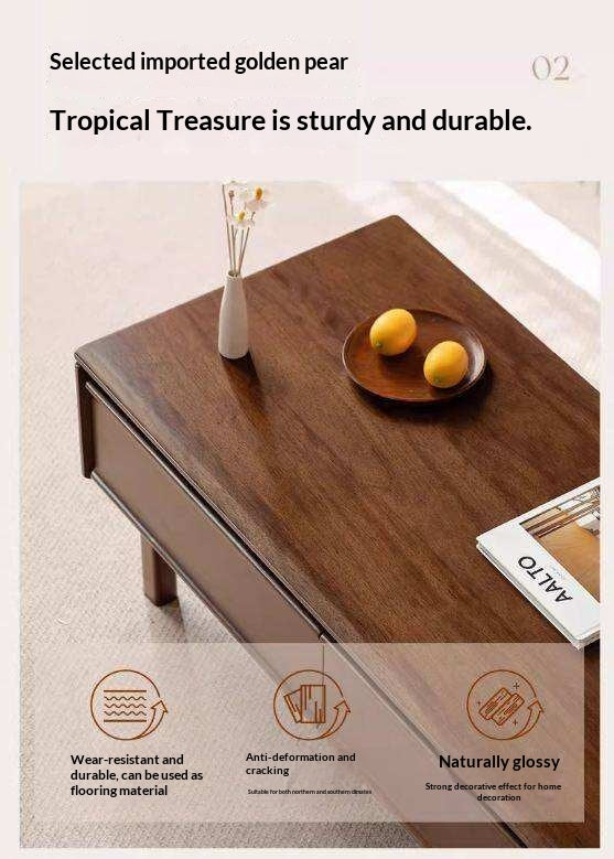 Solid Longan Hardwood Rectangular Coffee Table with Storage