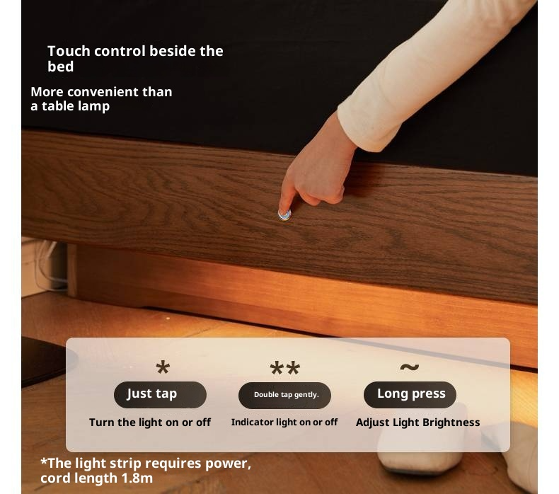 Oak Solid Wood Floating Platform Box Bed, Headboard-Free Bed with Light Modern Minimalist