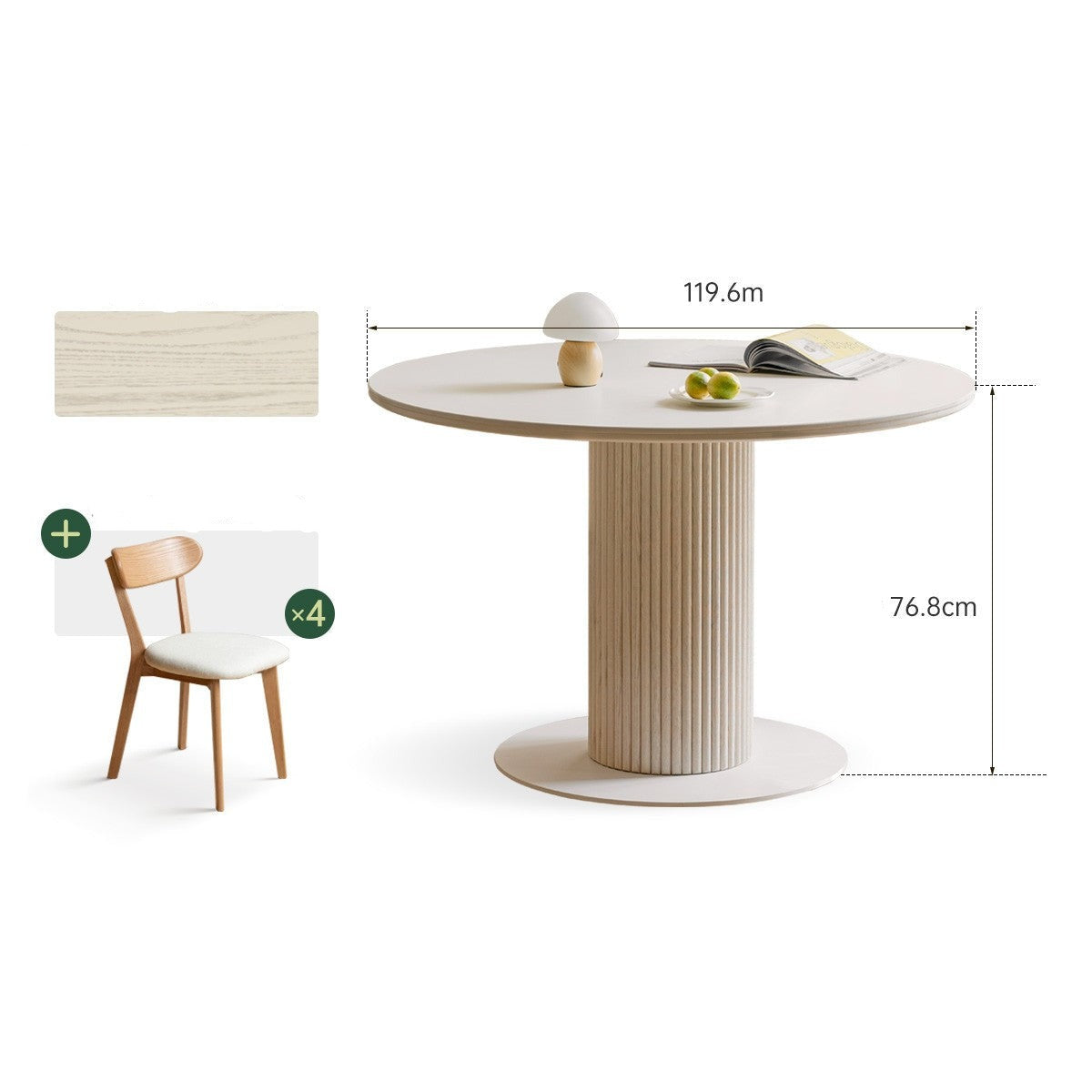 Oak solid wood Rock Plate Dining French Cream Style Round Dining Table