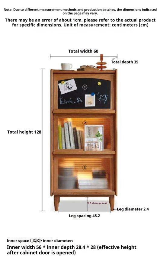 Cherry, Oak Solid Wood Japanese Flip Glass Door Bookcase