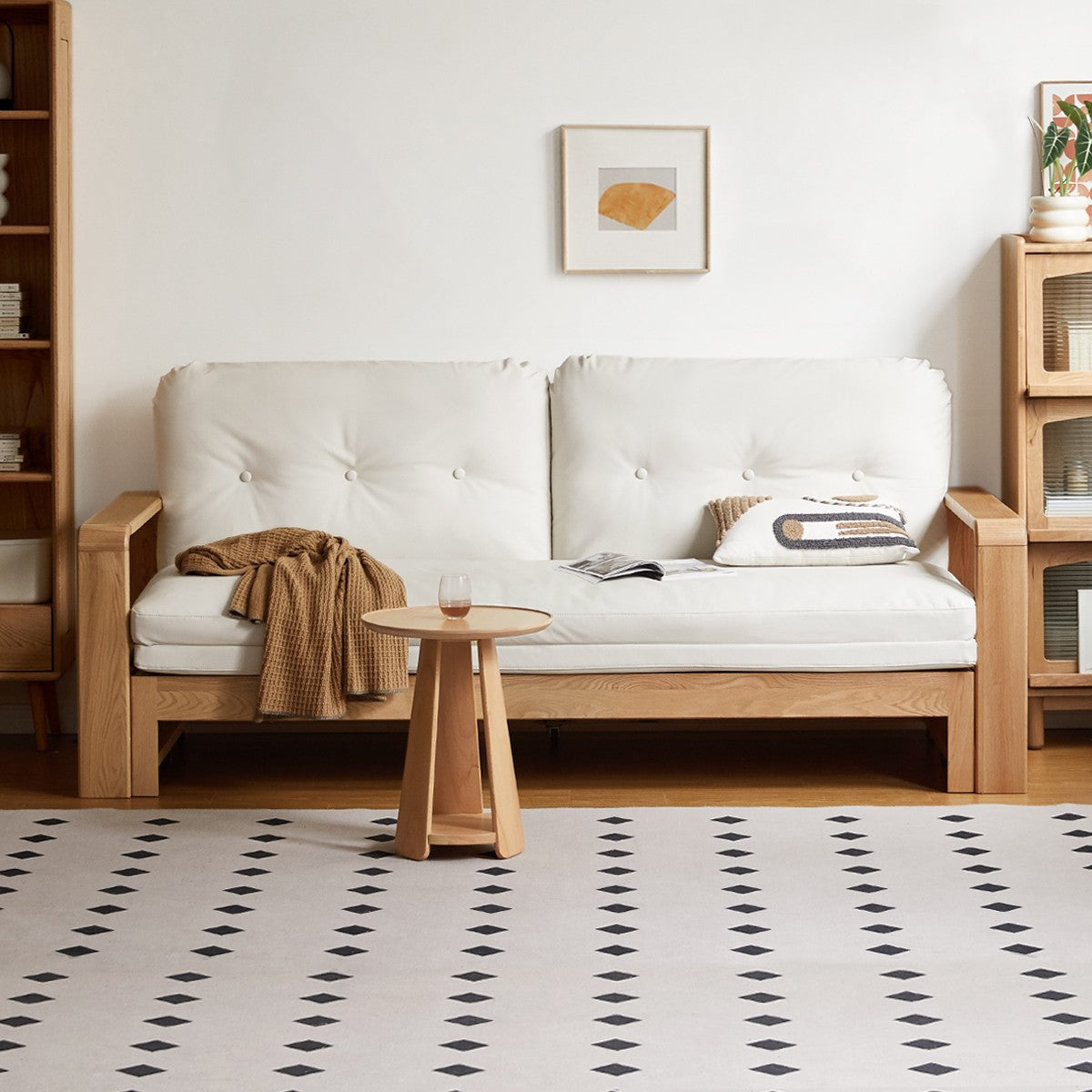 Oak Solid Wood Nordic Telescopic Sofa Bed