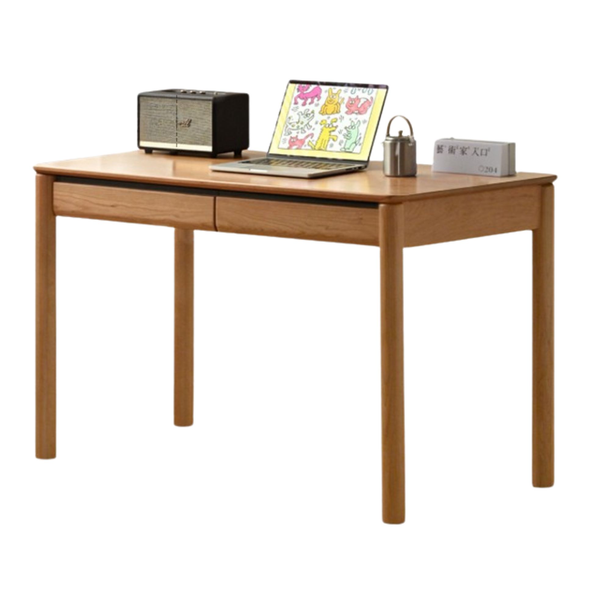 Cherry Solid Wood Retro Study Desk With Drawer