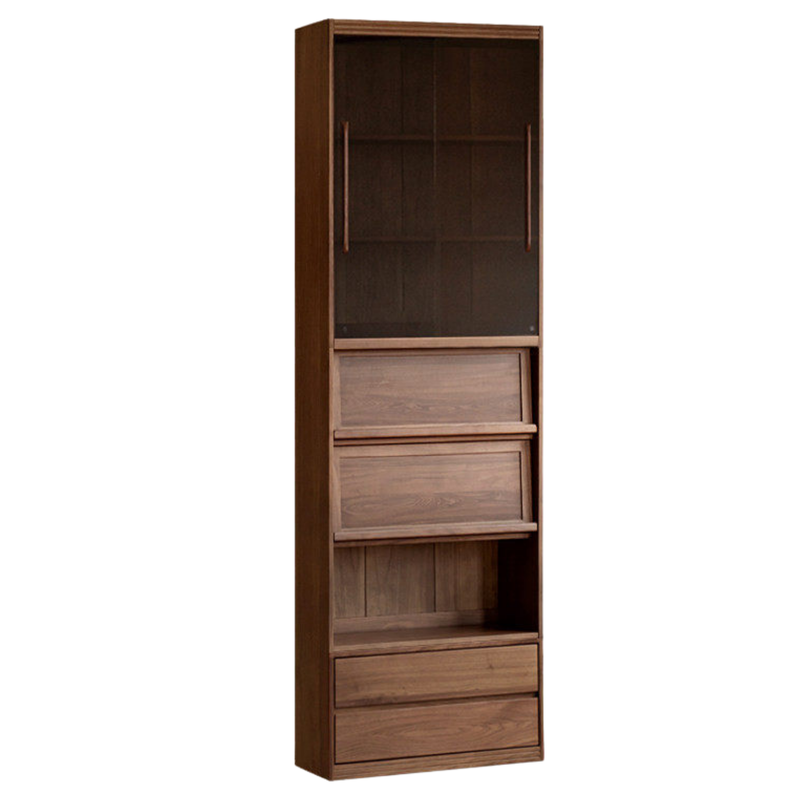 Black Walnut, Sandalwood Solid Wood Light Luxury Combined Bookshelf With Seat
