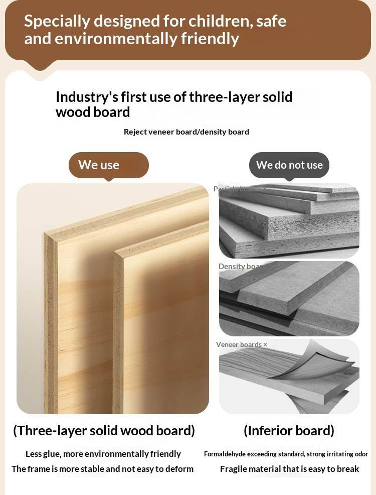 Beech Solid Wood Children's Organic Leather Soft High Headboard Biscuit Bed