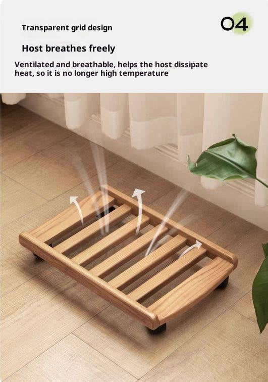 Solid RubberWood, Oak Solid Wood Mobile Computer Host Base Tray