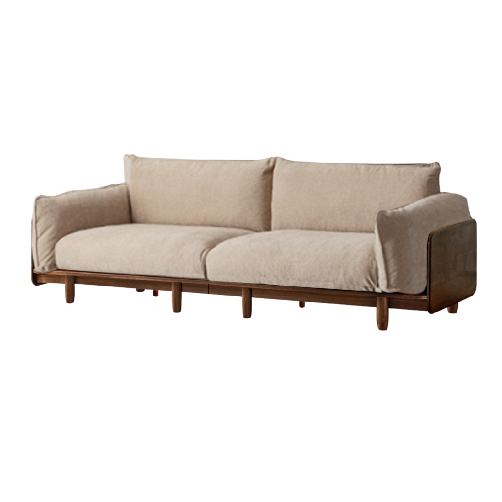 Black Walnut Solid Wood Fabric Straight Sofa