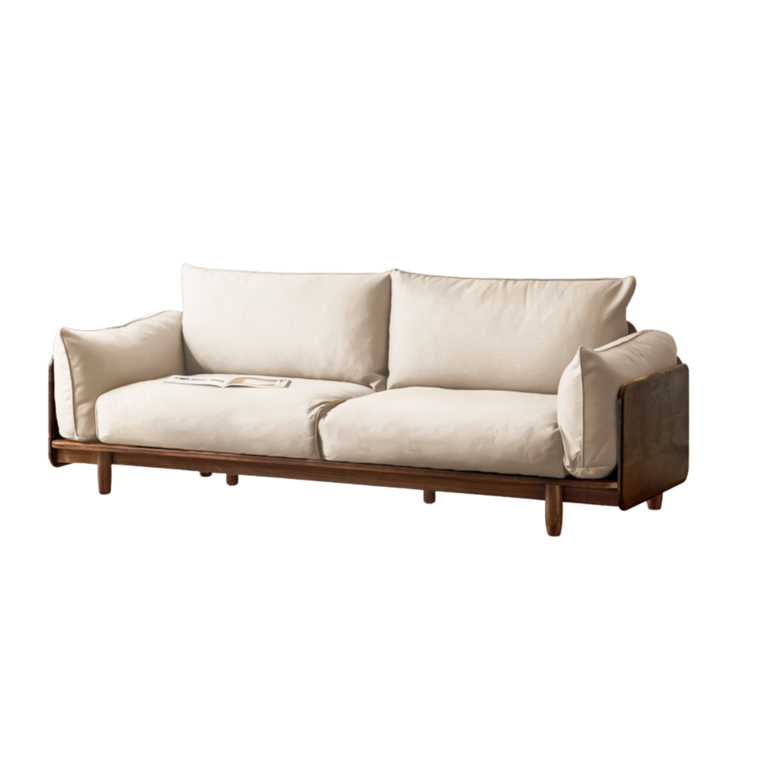 Black Walnut Solid Wood Fabric Straight Sofa