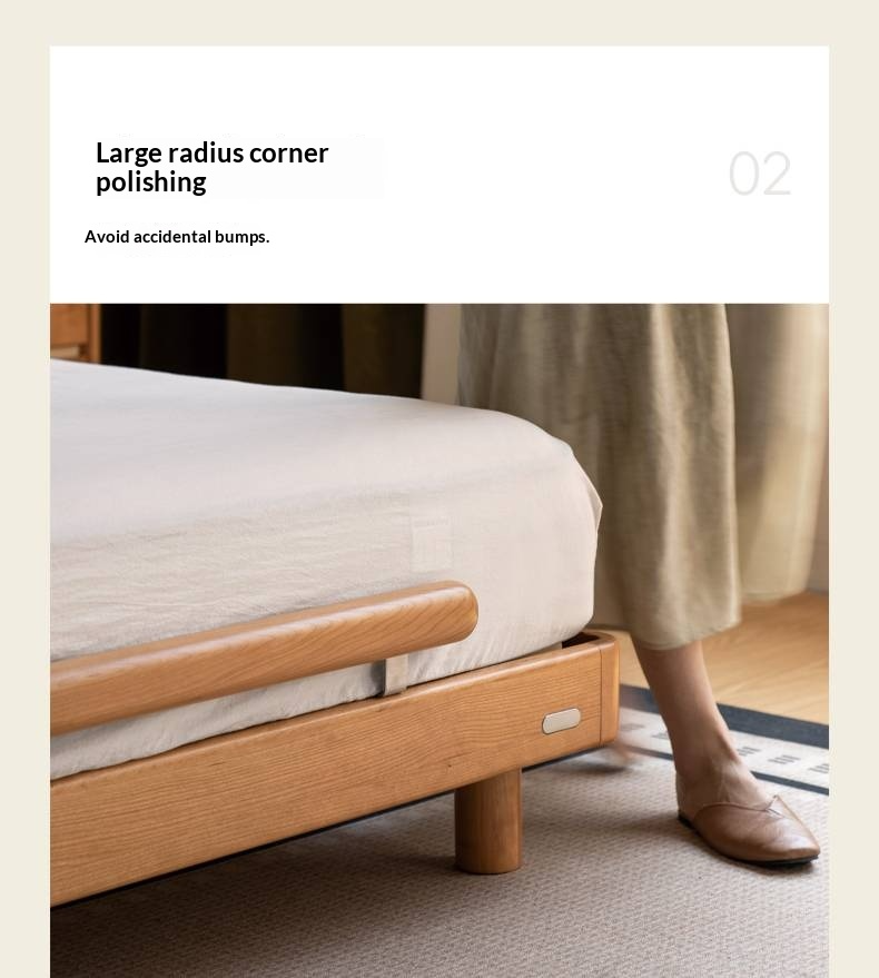 Cherry Solid Wood Fabric Soft Backrest Bed Modern Minimalist