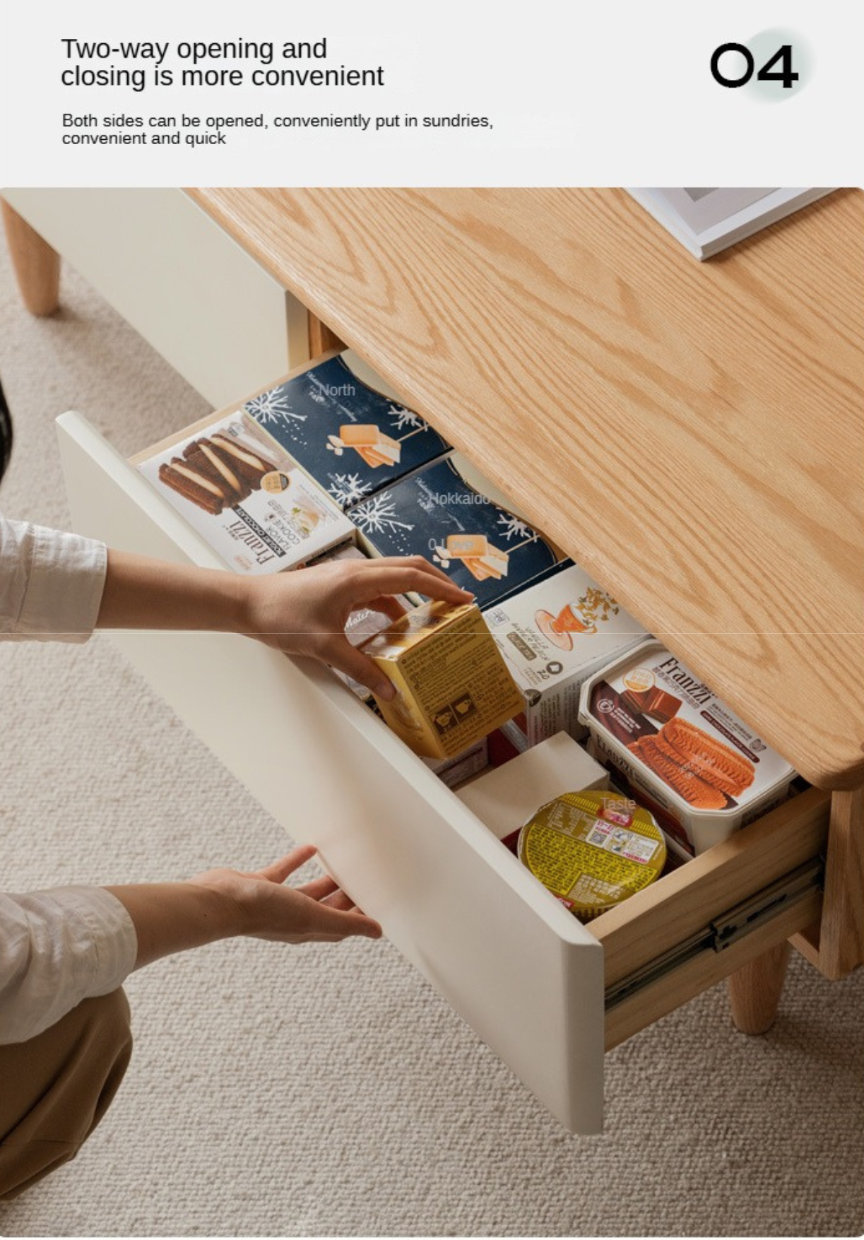 Oak solid wood modern coffee table with drawer