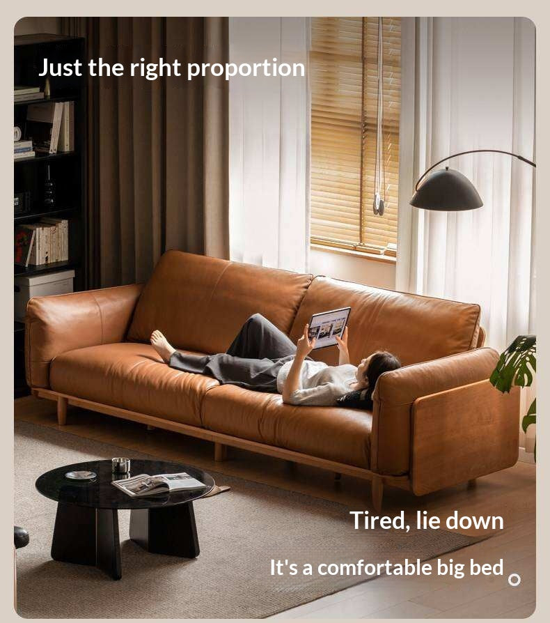 Cherry Wood Contemporary Casual Sofa Genuine Leather, Fabric