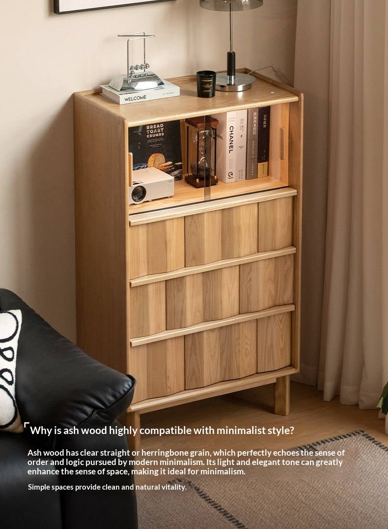 White Ash Solid Wood Side Cabinet with Modern Minimalist Design