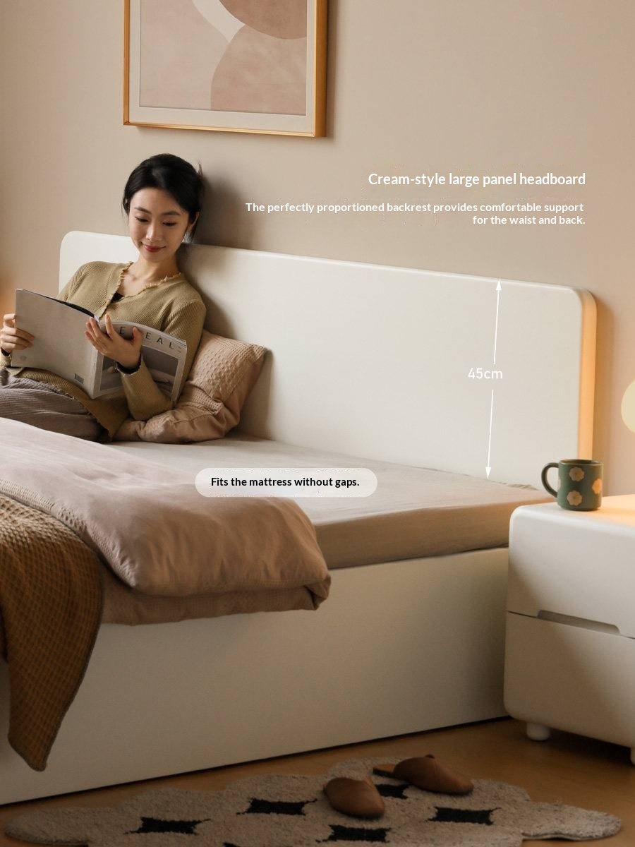 Rubberwood Solid Wood Bed — Modern Minimalist White Box Design