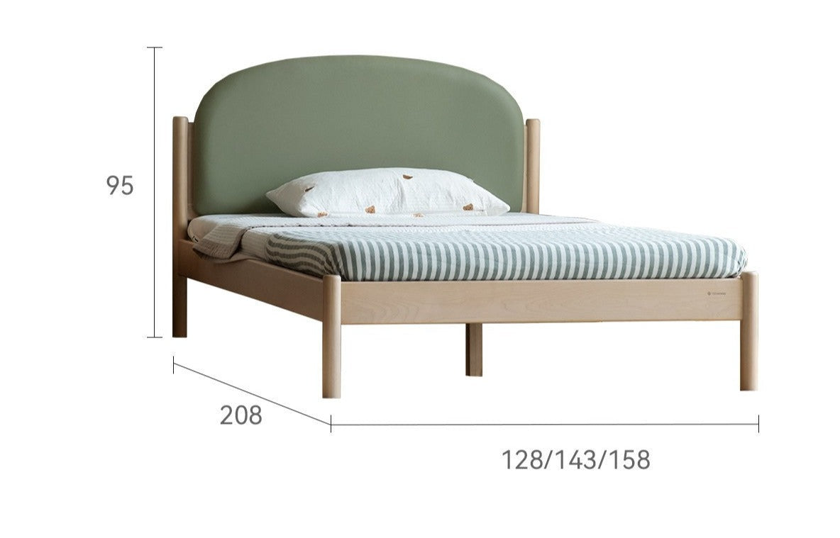 Birch solid Wood Children's Bed Organic Leather")