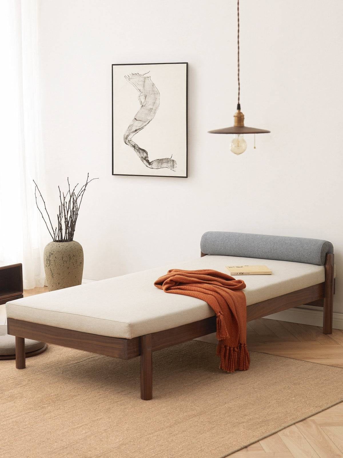 North american black walnut, Ash Solid Wood Single Sleeper Chaise Sofa Bed