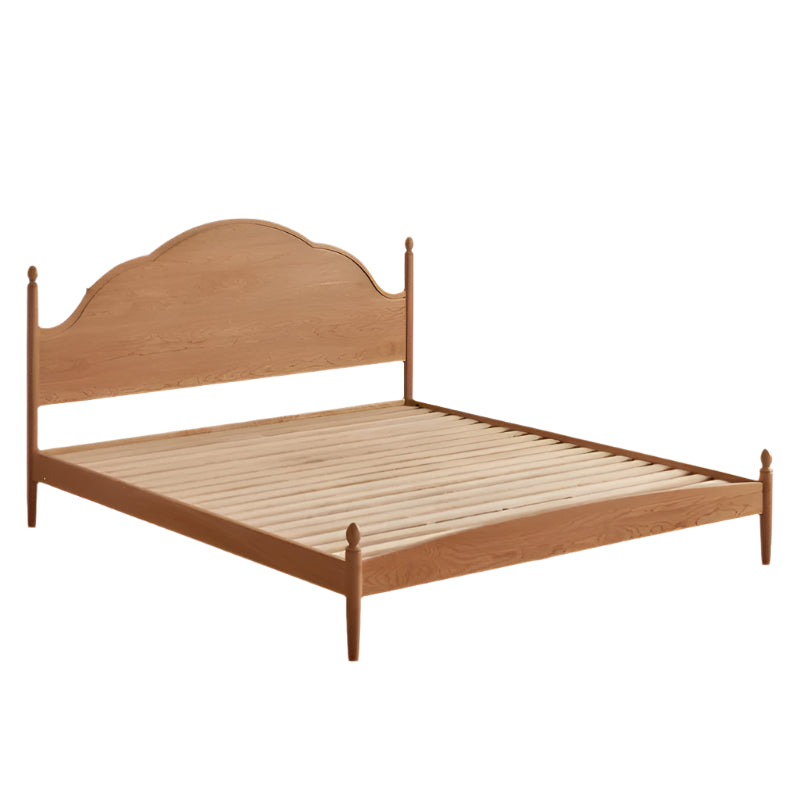 Cherry Solid Wood Bed with Arched Headboard and Turned Posts