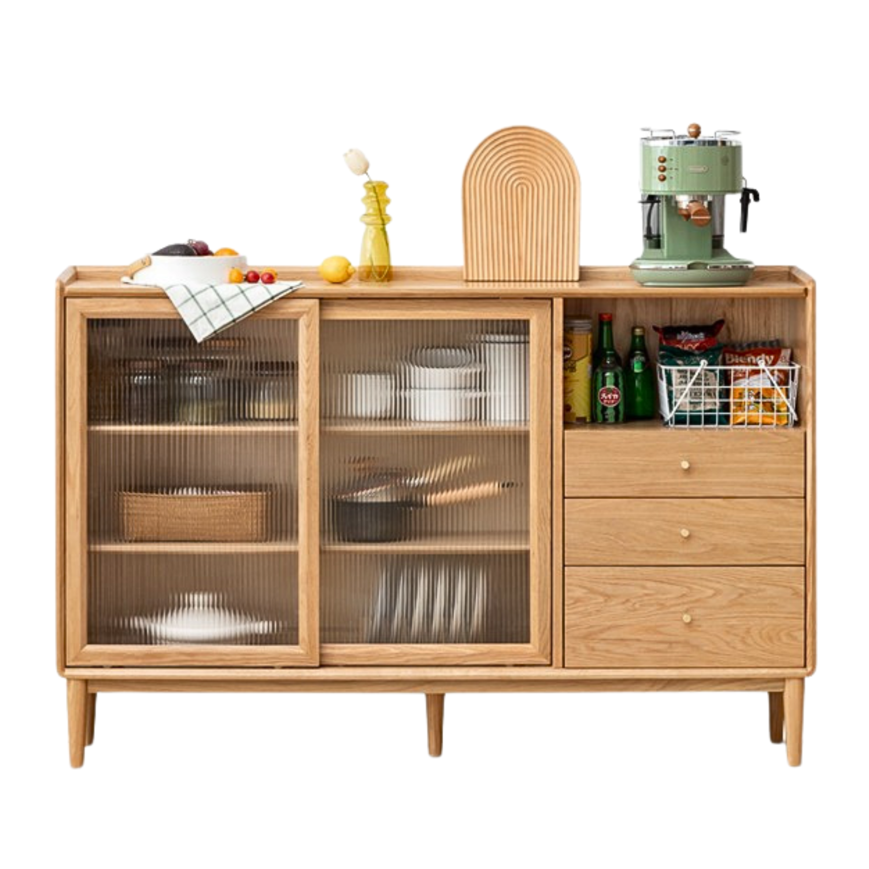 Oak, Black walnut, Cherry solid wood ultra-thin sideboard Sliding Door: