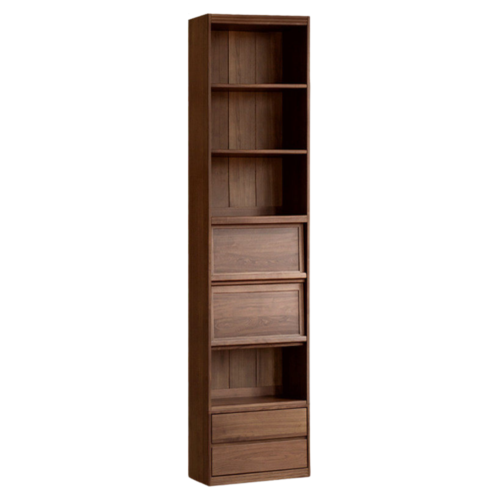 Black Walnut, Sandalwood Solid Wood Light Luxury Combined Bookshelf With Seat