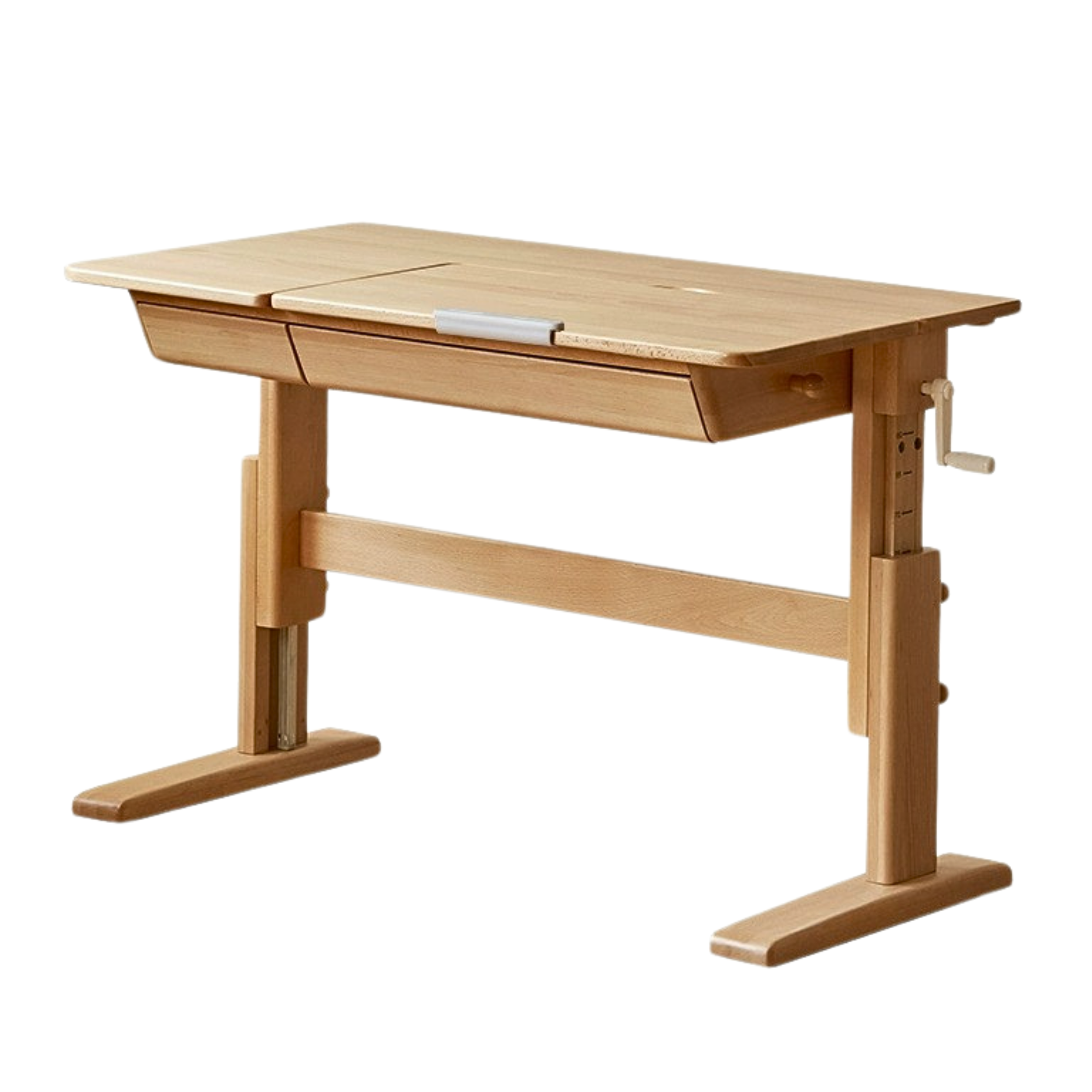 Beech Solid Wood lifting kids table with self/chair/high shelf