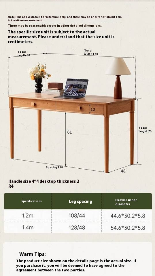 Cherry Solid Wood Antique Style Retro Drawer Desk