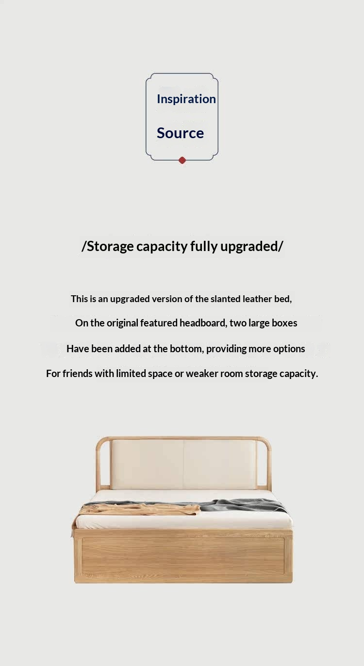 Ash Solid Wood Floor Bed — Modern Minimalist, High Box Design with Genuine Leather