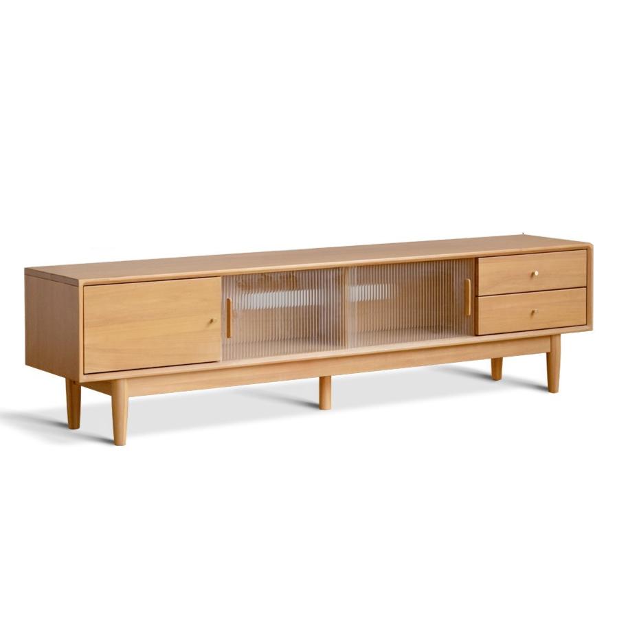 Poplar solid wood glass sliding door storage TV cabinet