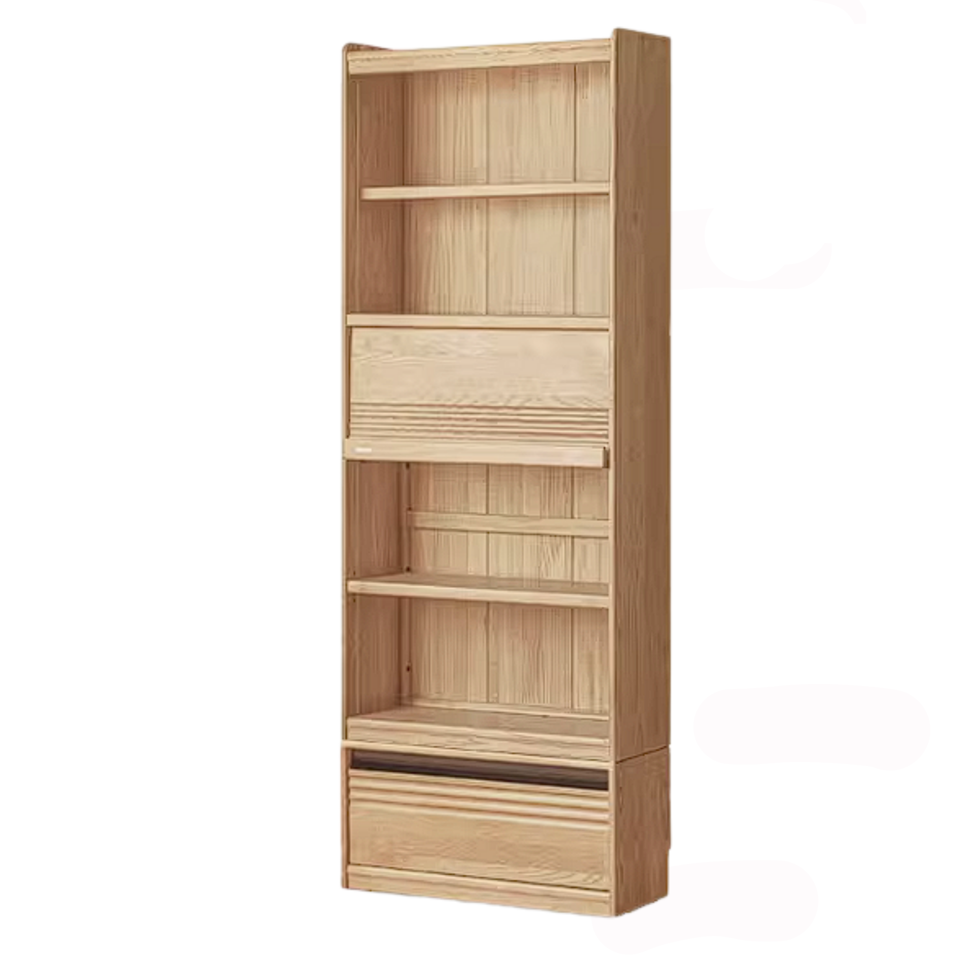 Ash Solid Wood Bookshelf with Wall Mounted Display Cabinet Design
