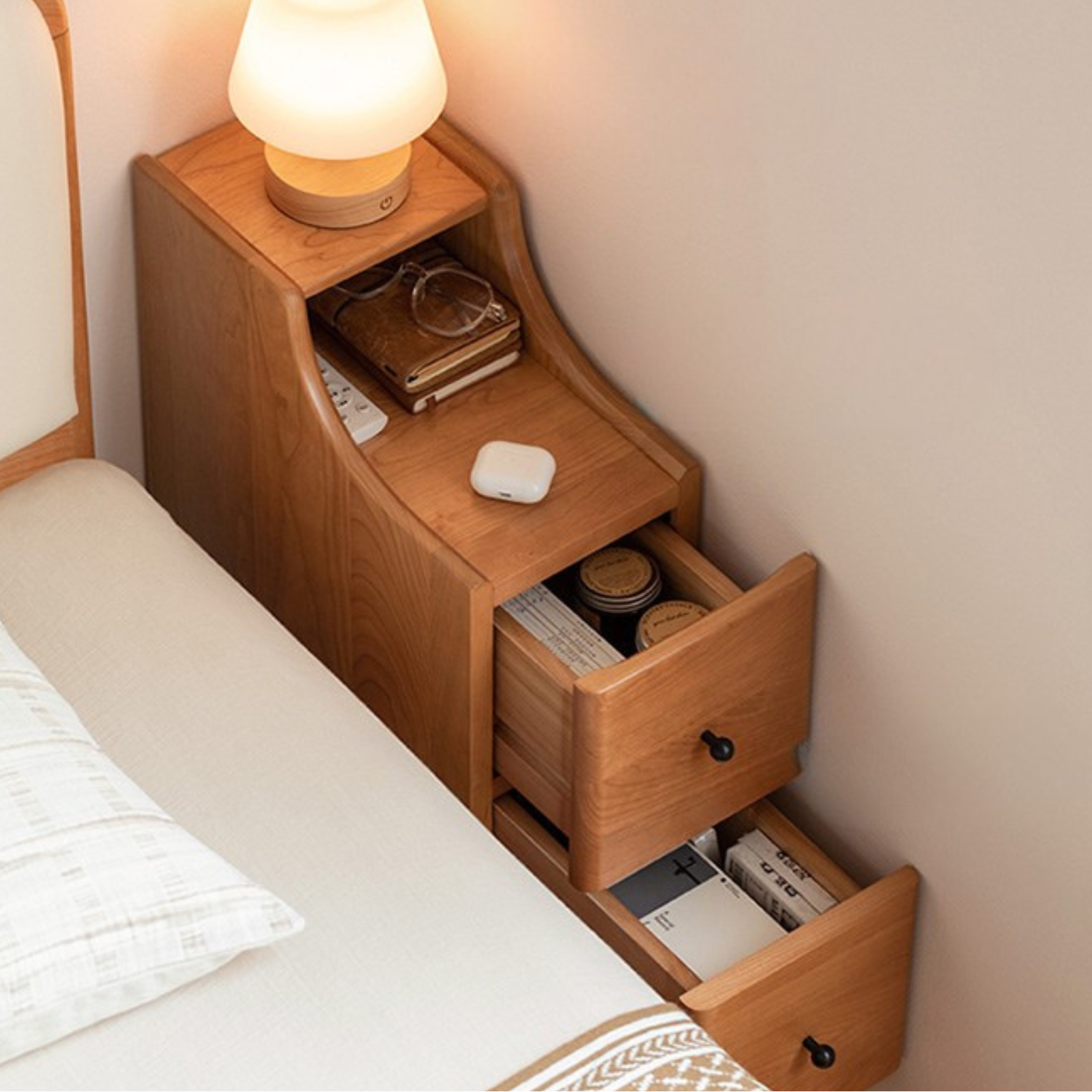 Cherry Solid Wood Modern Nightstand