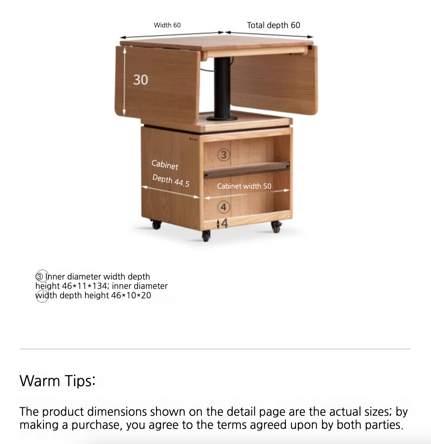 Oak Solid Wood Modern Mobile Elevating Coffee Table