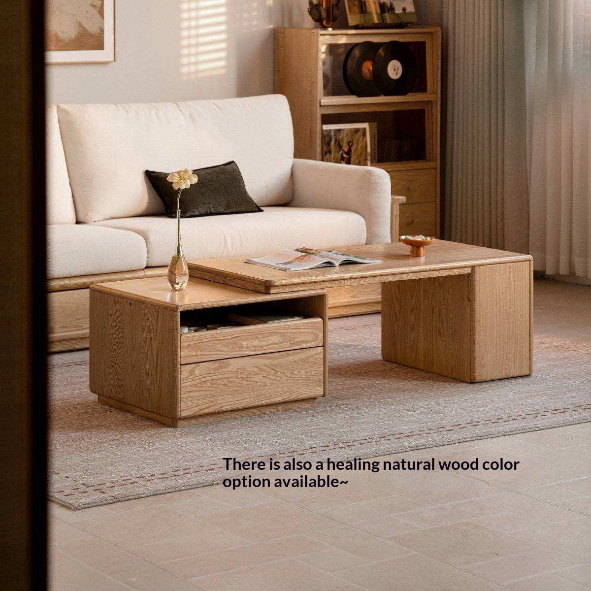 Oak Solid Wood Extendable Coffee Table with Storage