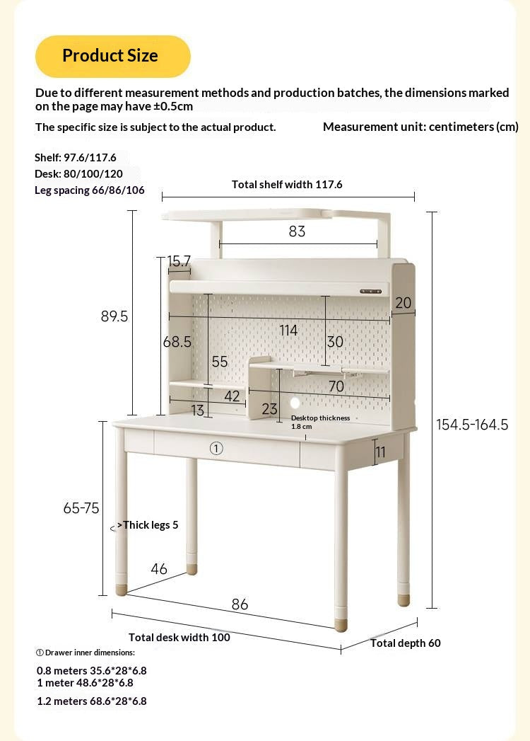 Solid Rubberwood Kids Elevated Learning Cream Drawer Table