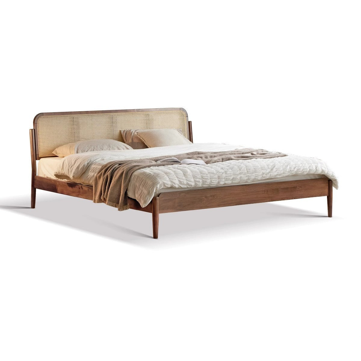 North American Black Walnut Solid wood rattan bed_)