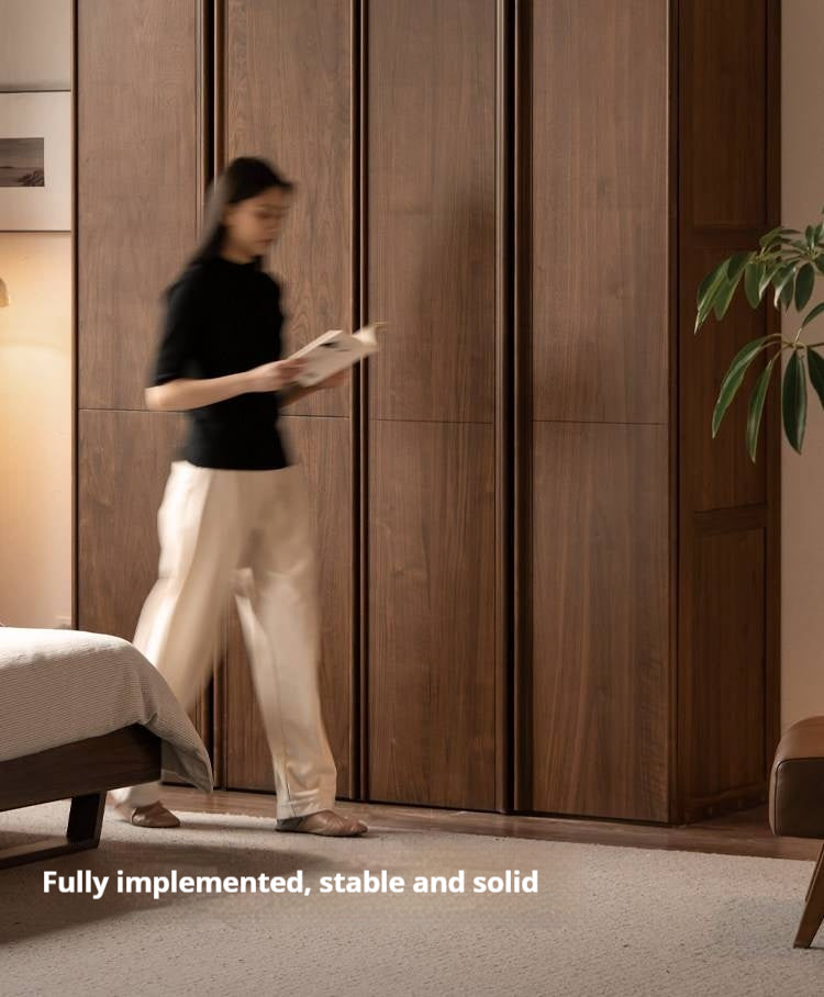 Black Walnut Solid Wood Wardrobe with Italian Light Luxury Style and Double Doors