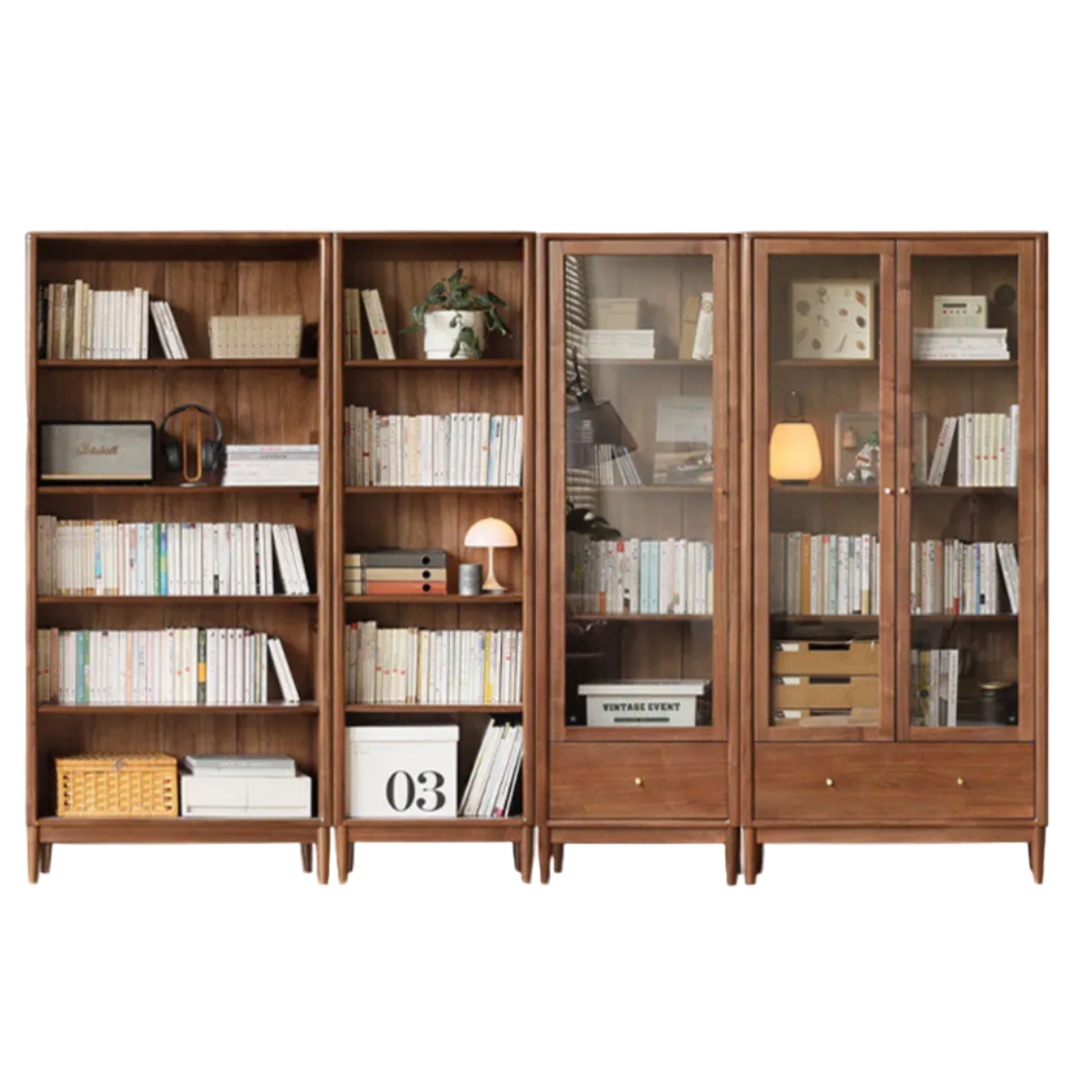 Black Walnut, Ash Solid Wood Bookcase Whole Wall Free Combination Bookshelf