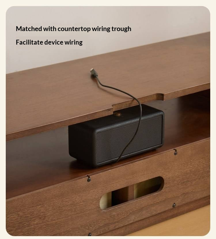 Solid RubberWood Fluted TV Media Console with Drawers and Open Shelf