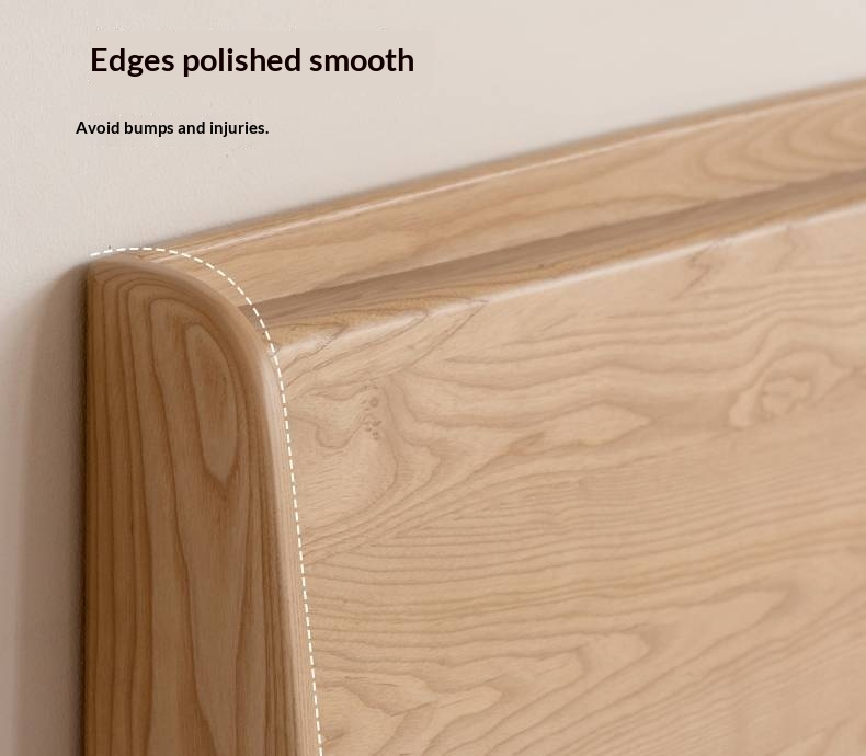 Ash Solid Wood High Backrest Large Bed