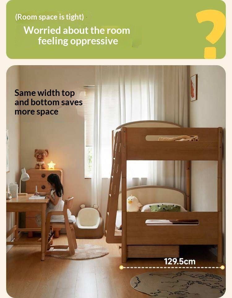 Beech Solid Wood Compact Bunk Bed, Suitable for Adults and Children