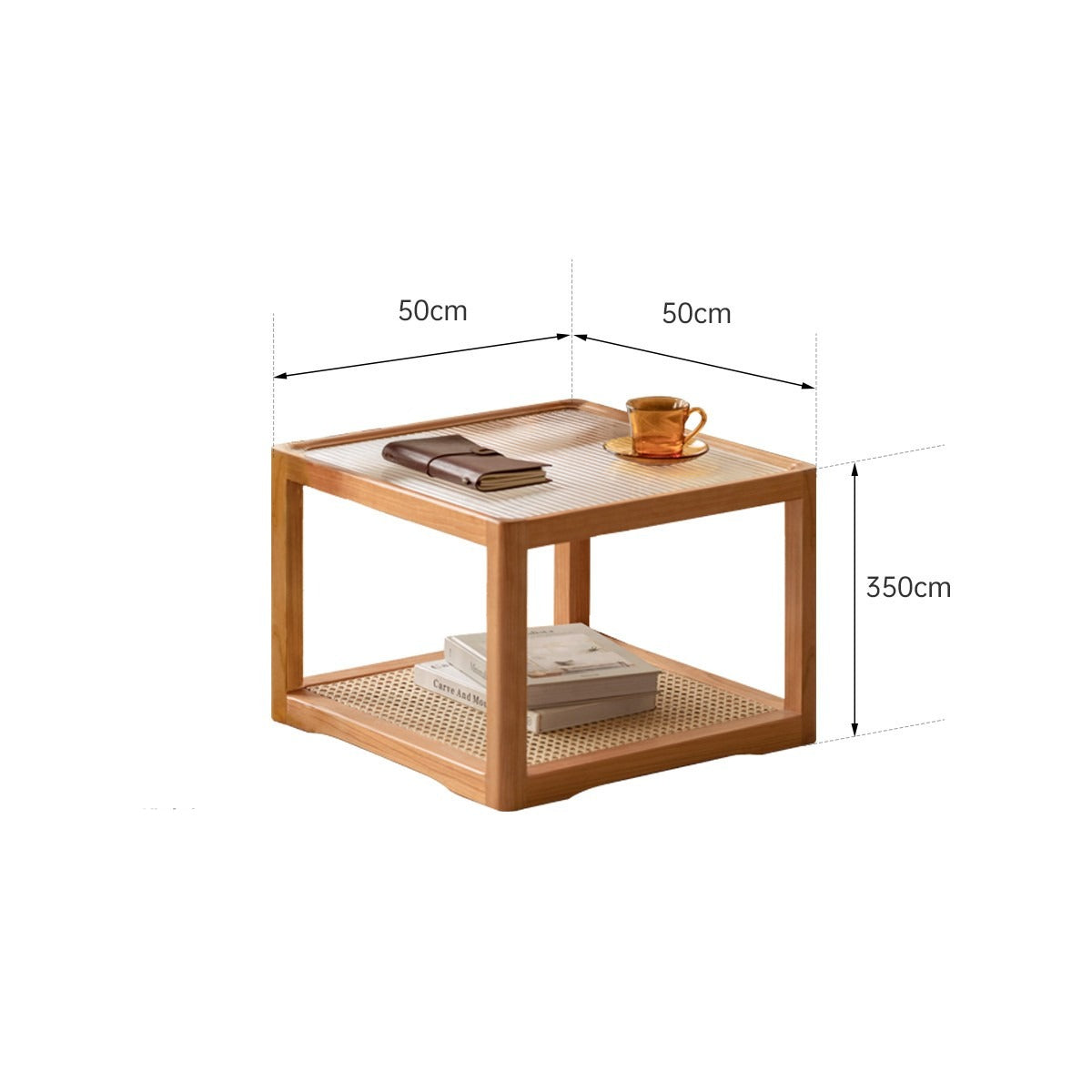 Cherry solid wood square retro rattan coffee table