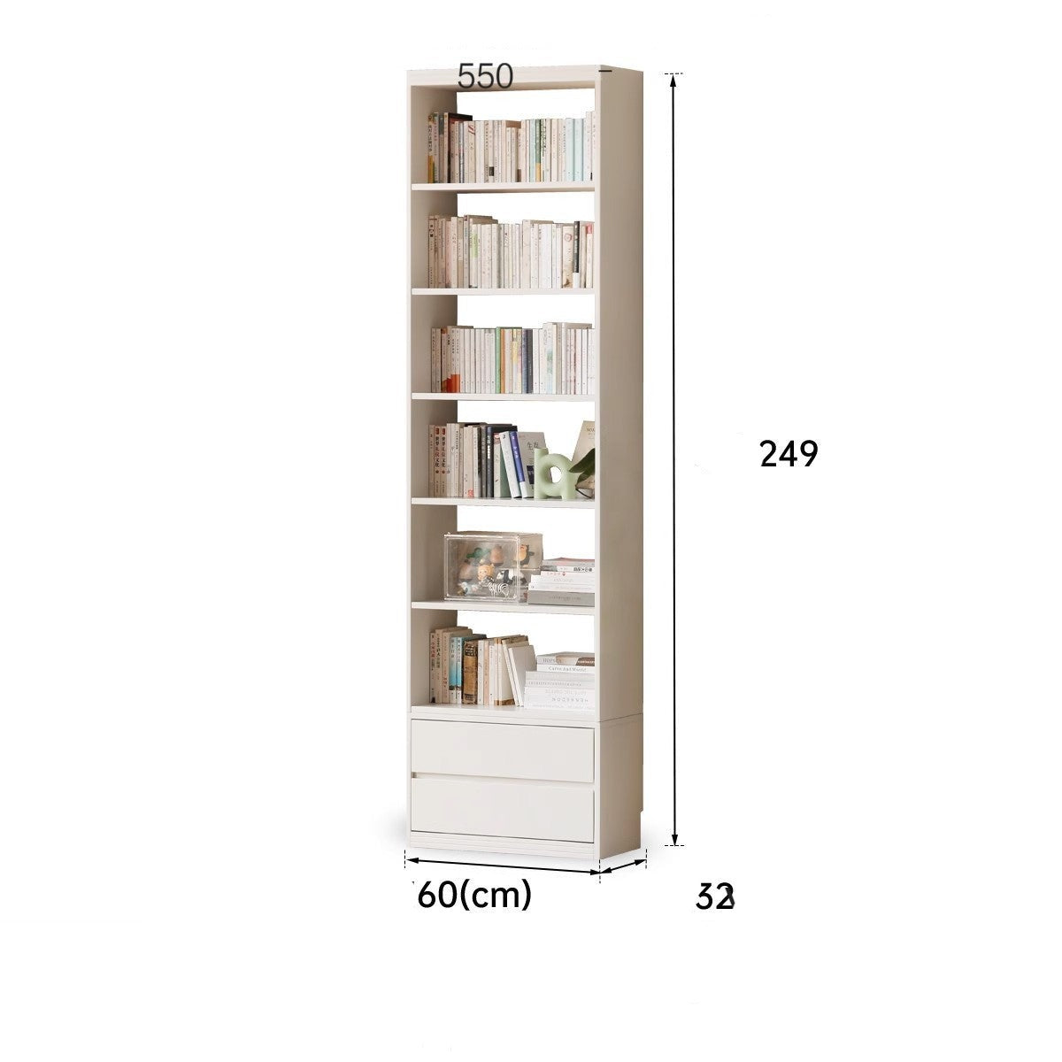 Ash solid wood bookshelf wall-to-ceiling shelf white cream style free combination bookcase"-
