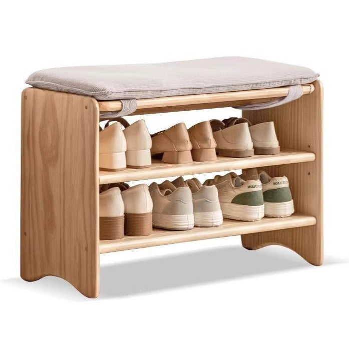 Pine Solid Wood Shoe Bench Multi-layer Log Shoe Rack