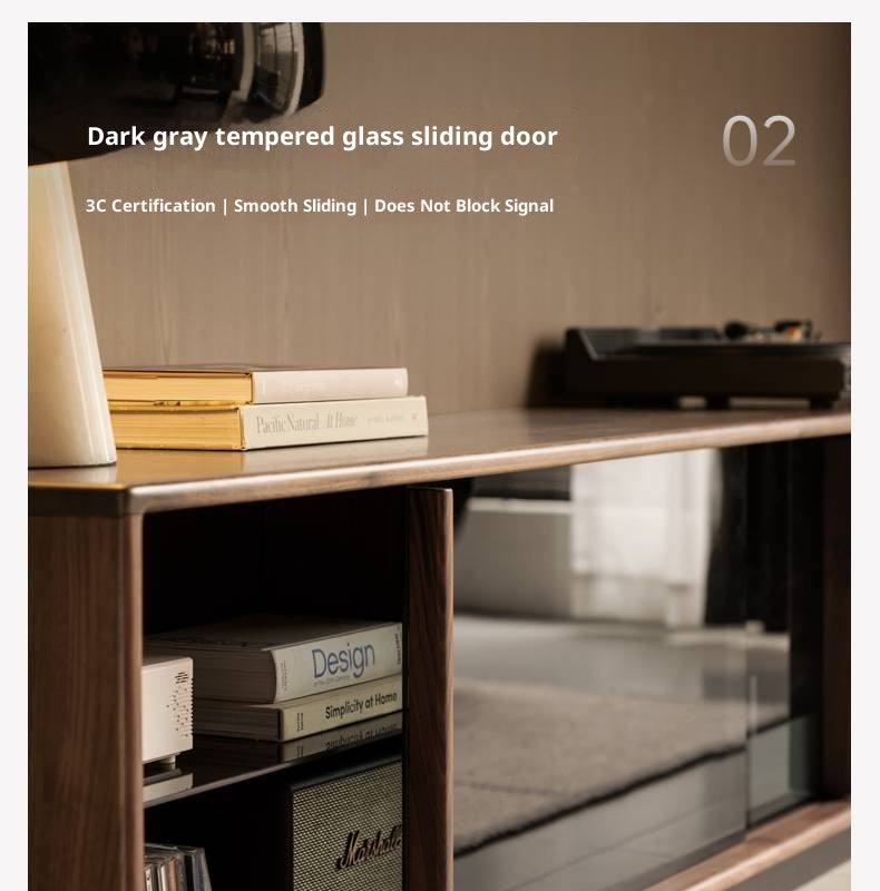 Black Walnut, Oak Solid Wood Italian Light Luxury Floor TV Cabinet.