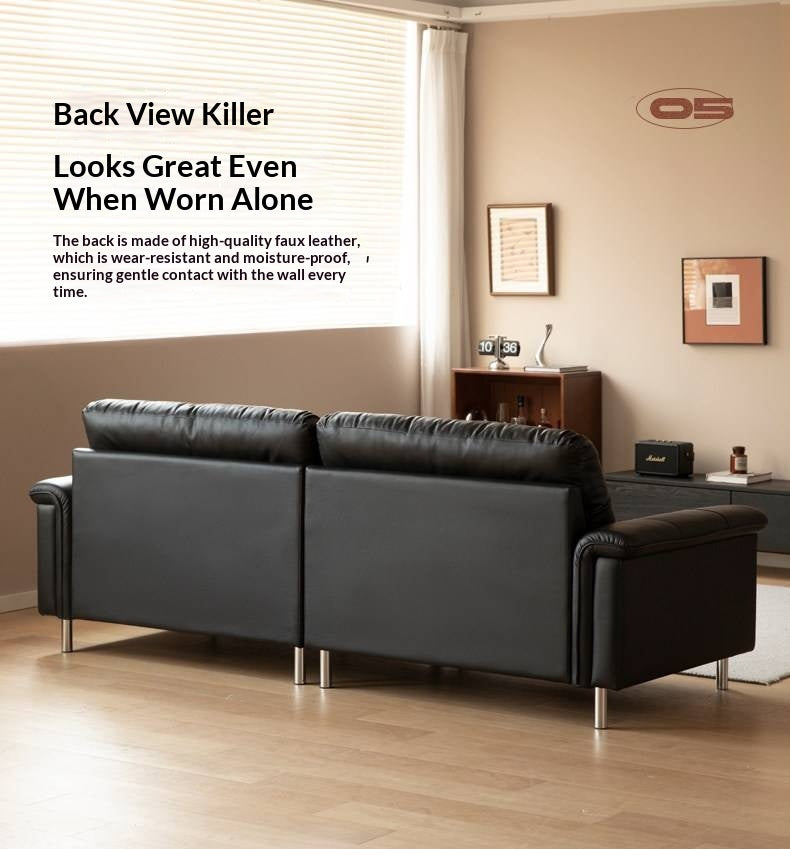 Genuine Leather Biscuit Tufted Leather Sofa with Track Arms