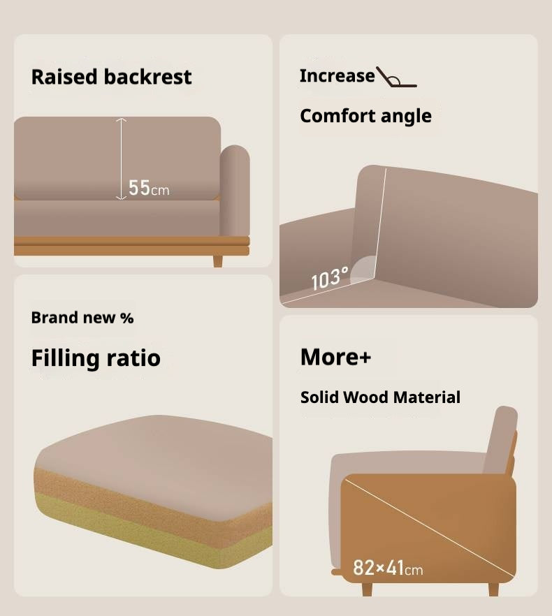 Oak, Ash Solid Wood Sofa with Exposed Wide Arms, High-Back, Genuine leather -fabric