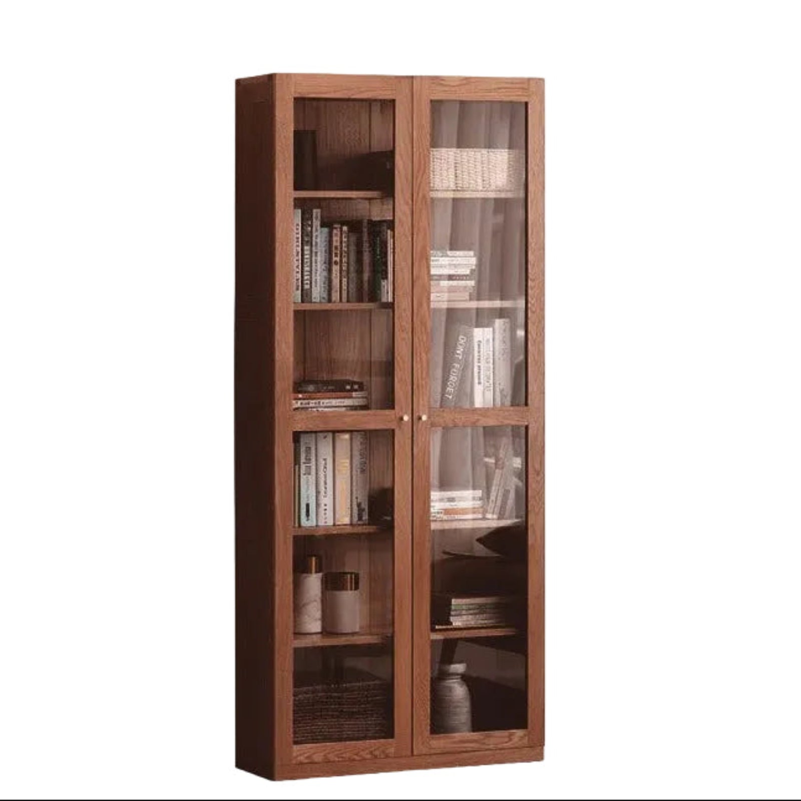 Solid Rubberwood, Oak Solid Wood Bookcase Modern With Glass Door