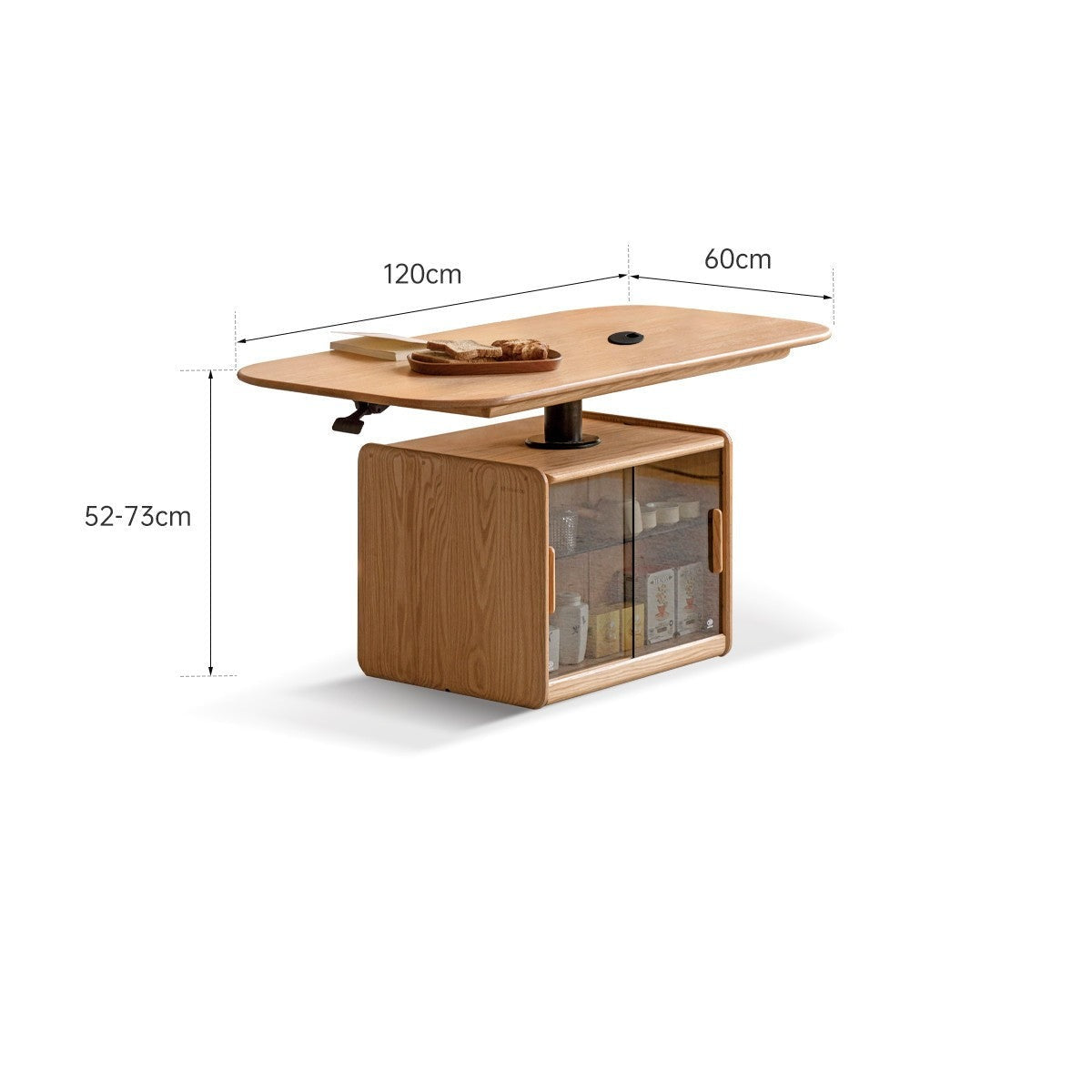 Oak Solid Wood Elevating folding Storage lifting coffee Table)