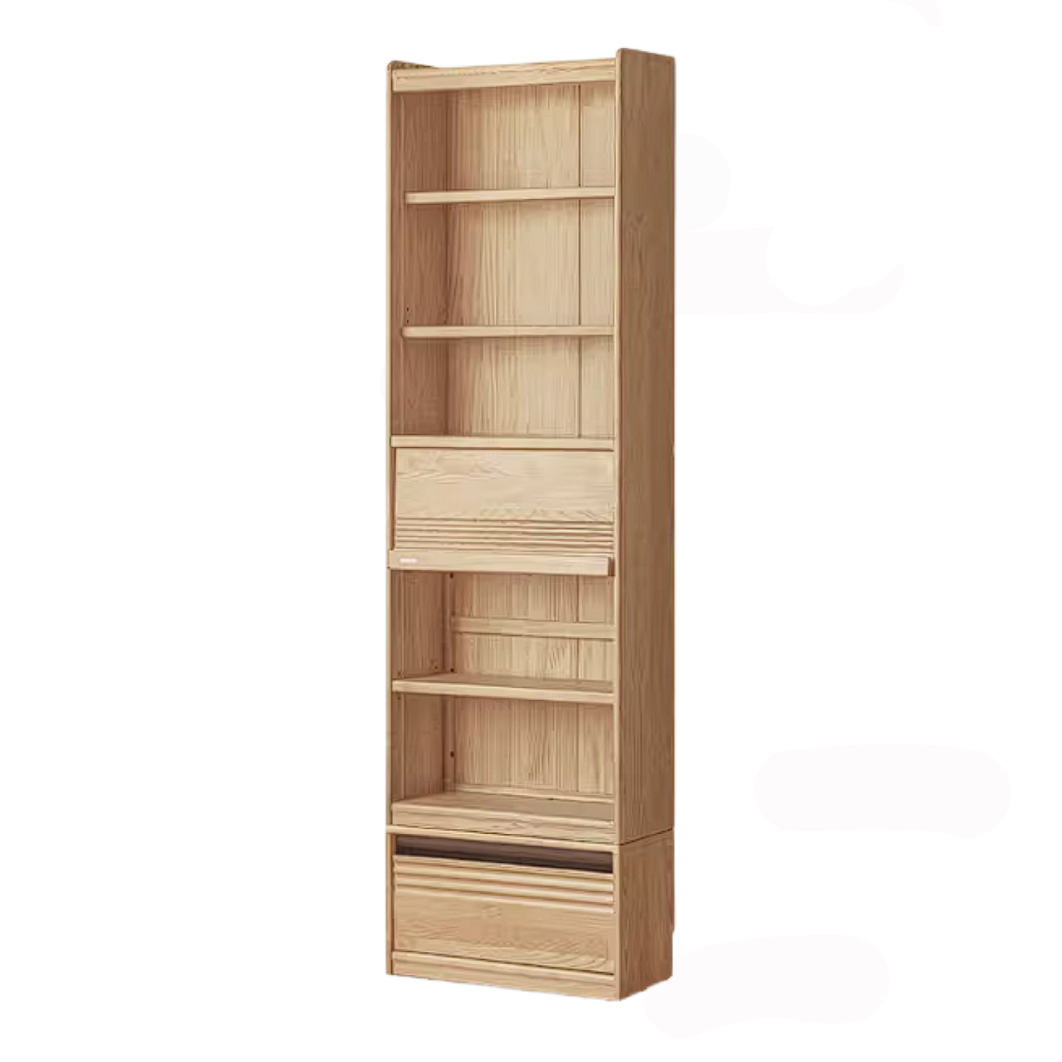Ash Solid Wood Bookshelf with Wall Mounted Display Cabinet Design