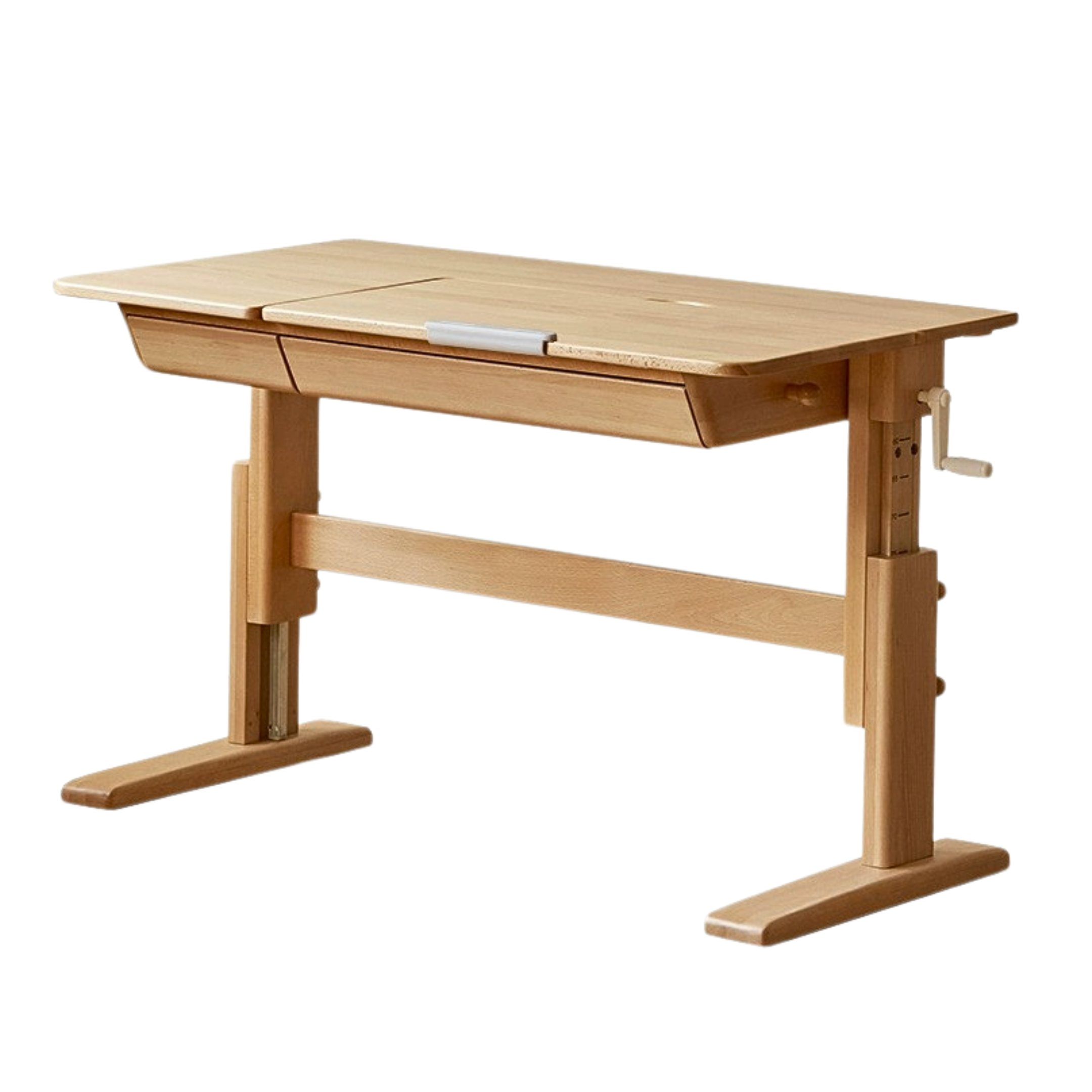 Beech Solid Wood Lifting Kids Table With Self/Chair/High Shelf