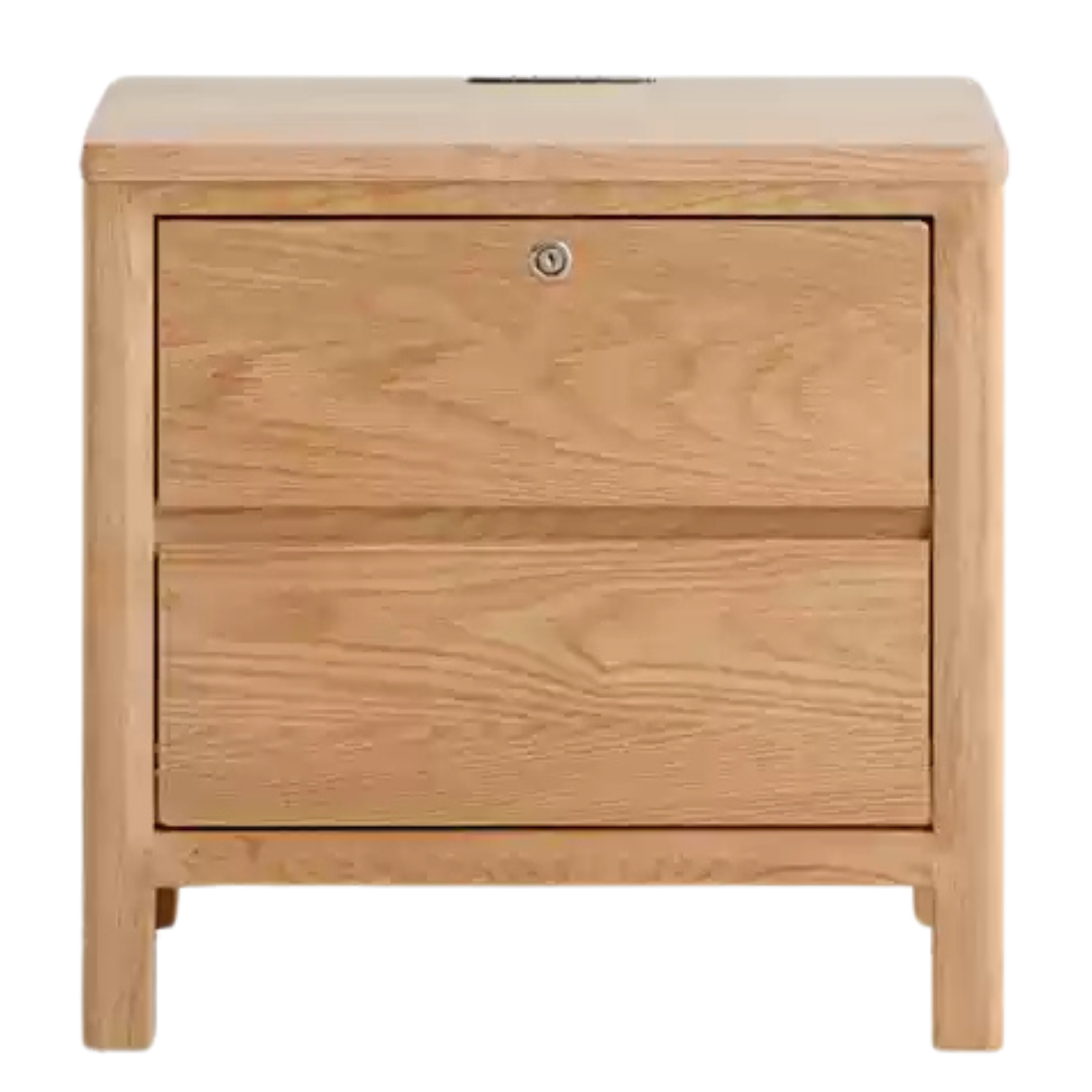 Oak Solid Wood Nightstand with Locker