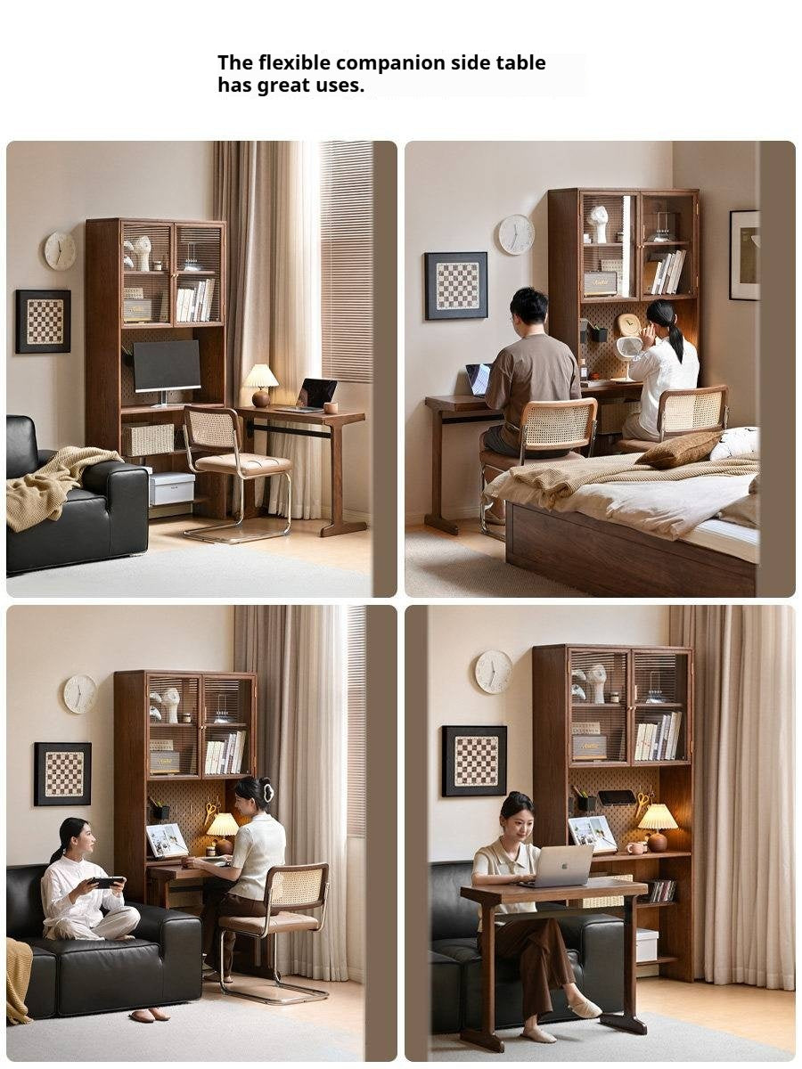 Oak, Black Walnut Solid Wood Office Desk With Integrated Bookshelf